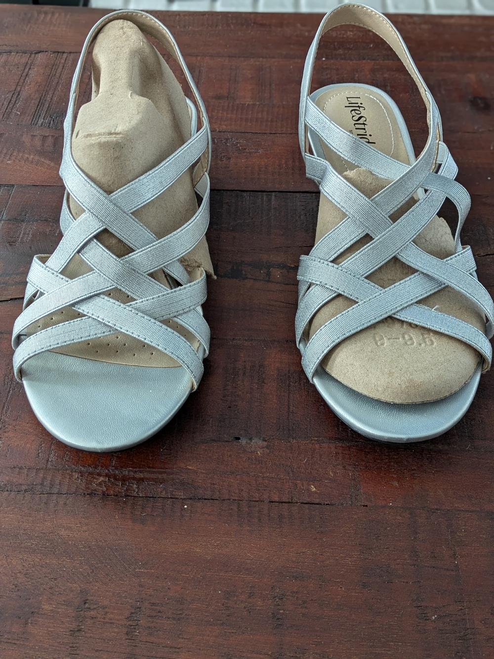Life Stride Silver Metallic Crisscross Slingback Sandals